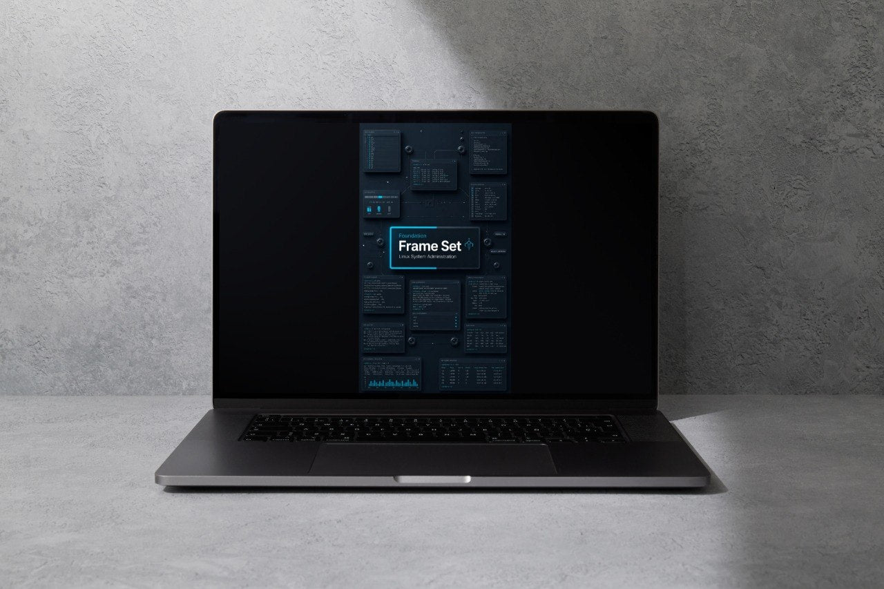 A dark gray laptop is open and centered on a light gray surface against a textured gray wall. The screen displays a dark software interface with a blue 'Pulse Pack' graphic.